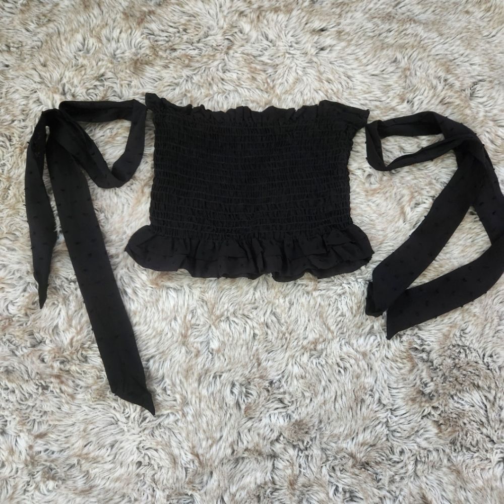 Blue Life Revolve Tasha Top Smocked Tube Top with Arm Ties Black Size XS